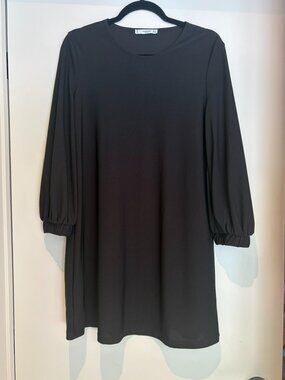 Mango Black 3/4 Sleeve Shift Dress Size Small Elegant Minimalist